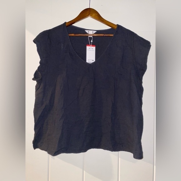 Three Dot‎ Women Cap Sleeve Double Gauze Black Top Size  X-Large - Picture 9 of 9